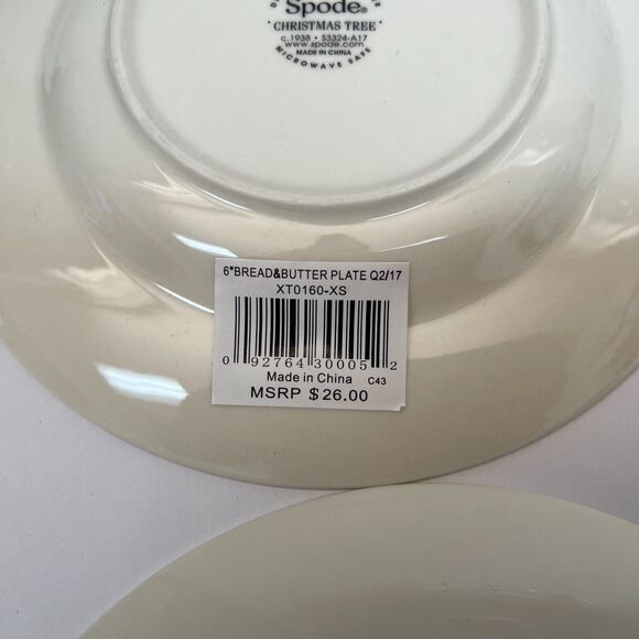 Spode Christmas Tree Bread & Butter Plates Green Band Lot of 4 - Retail $26 each - Picture 11 of 12